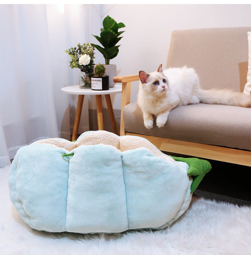 KFX-8459197 Warm Semi-Enclosed Cat Litter Bed with Soft Flannel and Lamb Wool, Ideal for Cats up to 15 kg