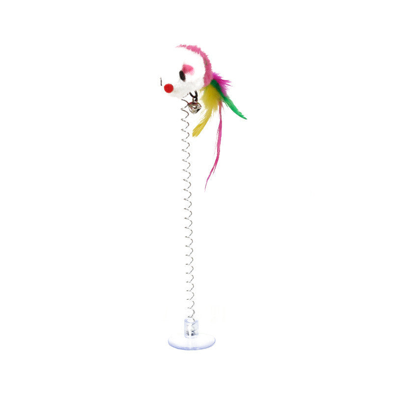 KFX-8459965 Funny Cat Toy Mouse Rod with Sucker and Spring - Interactive Plush Feather Toy for Kittens