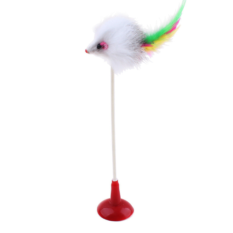 KFX-8459965 Funny Cat Toy Mouse Rod with Sucker and Spring - Interactive Plush Feather Toy for Kittens