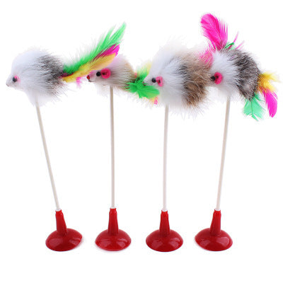 KFX-8459965 Funny Cat Toy Mouse Rod with Sucker and Spring - Interactive Plush Feather Toy for Kittens