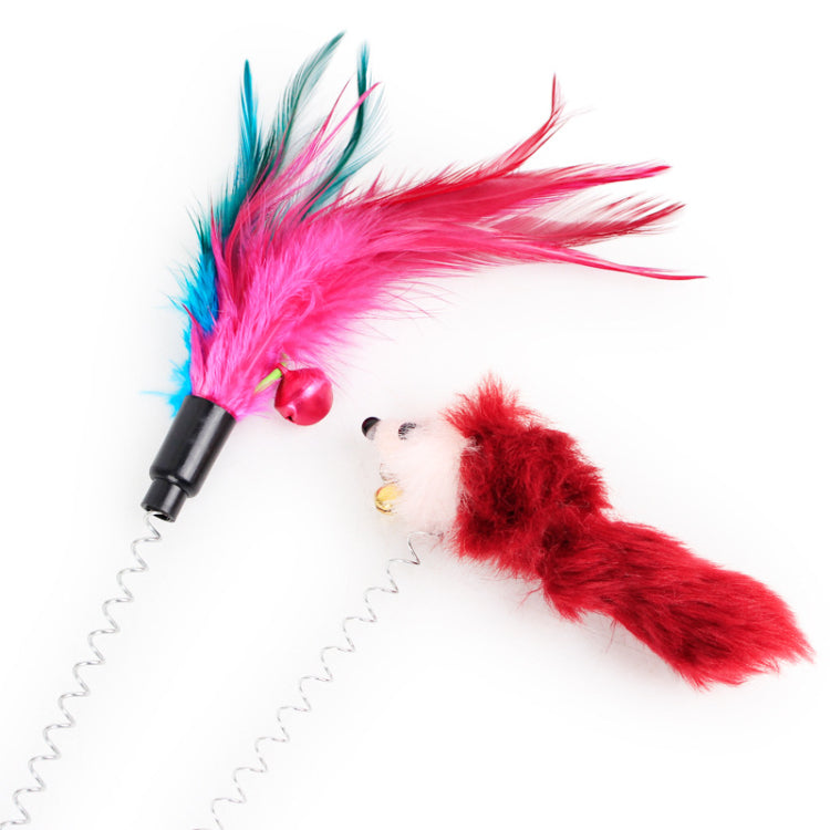 KFX-8459965 Funny Cat Toy Mouse Rod with Sucker and Spring - Interactive Plush Feather Toy for Kittens