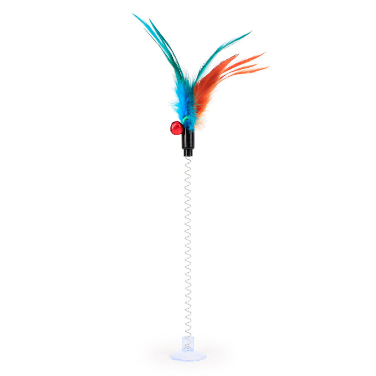 KFX-8459965 Funny Cat Toy Mouse Rod with Sucker and Spring - Interactive Plush Feather Toy for Kittens