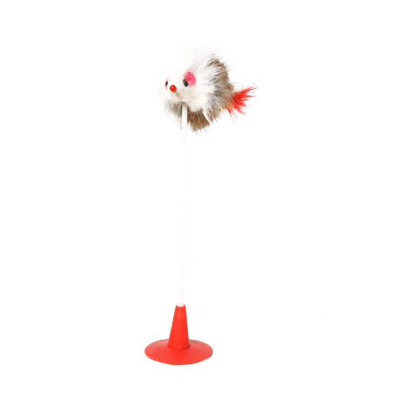 KFX-8459965 Funny Cat Toy Mouse Rod with Sucker and Spring - Interactive Plush Feather Toy for Kittens