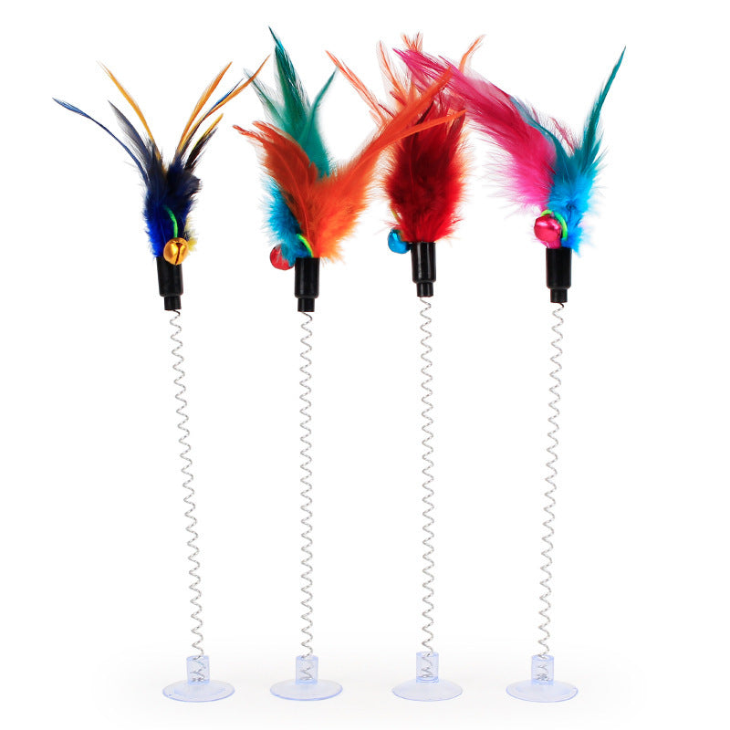 KFX-8459965 Funny Cat Toy Mouse Rod with Sucker and Spring - Interactive Plush Feather Toy for Kittens