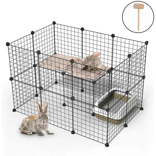 KFX-8460605 Portable Metal Wire Playpen for Small Animals - Guinea Pigs, Rabbits, Hedgehogs, and Hamsters - Indoor and Outdoor Use, Easy Assembly, 24 Panels