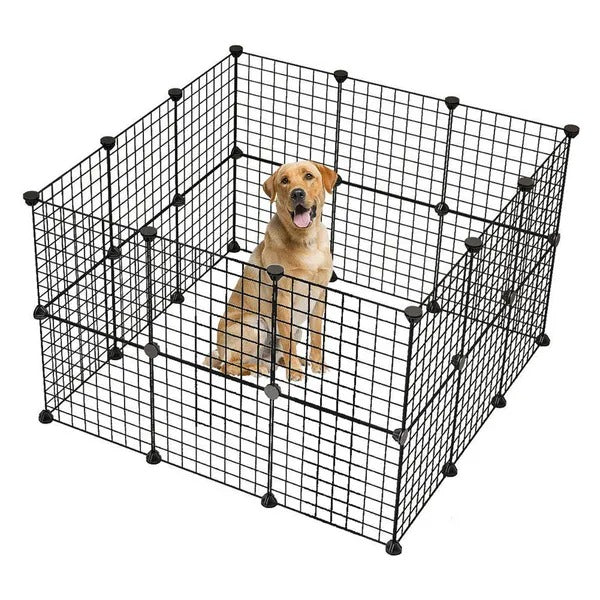 KFX-8460605 Portable Metal Wire Playpen for Small Animals - Guinea Pigs, Rabbits, Hedgehogs, and Hamsters - Indoor and Outdoor Use, Easy Assembly, 24 Panels