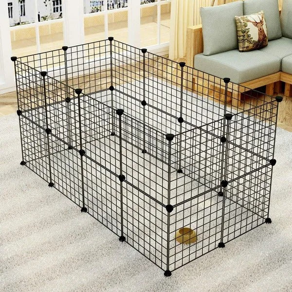 KFX-8460605 Portable Metal Wire Playpen for Small Animals - Guinea Pigs, Rabbits, Hedgehogs, and Hamsters - Indoor and Outdoor Use, Easy Assembly, 24 Panels