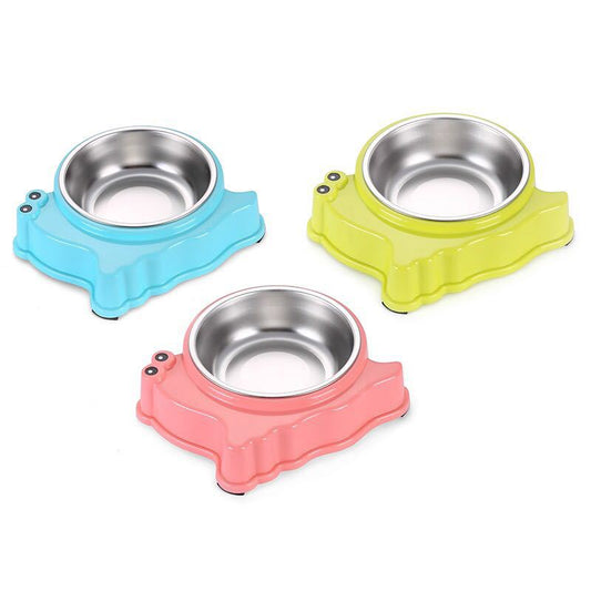 KFX-8461117 Cartoon Snail Shape Stainless Steel Pet Bowl for Food and Water - Pink, Green, Blue
