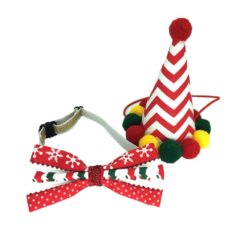 KFX-8461501 Festive Christmas Hat and Bow Tie Set for Pets, Cloth Decoration Accessories