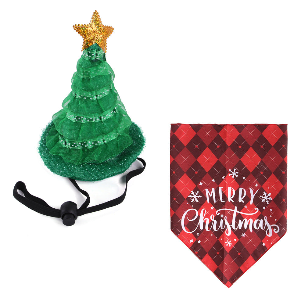 KFX-8462525 Pet Christmas Outfit with Hat and Triangle Scarf in Red, Green, and Snowman Styles