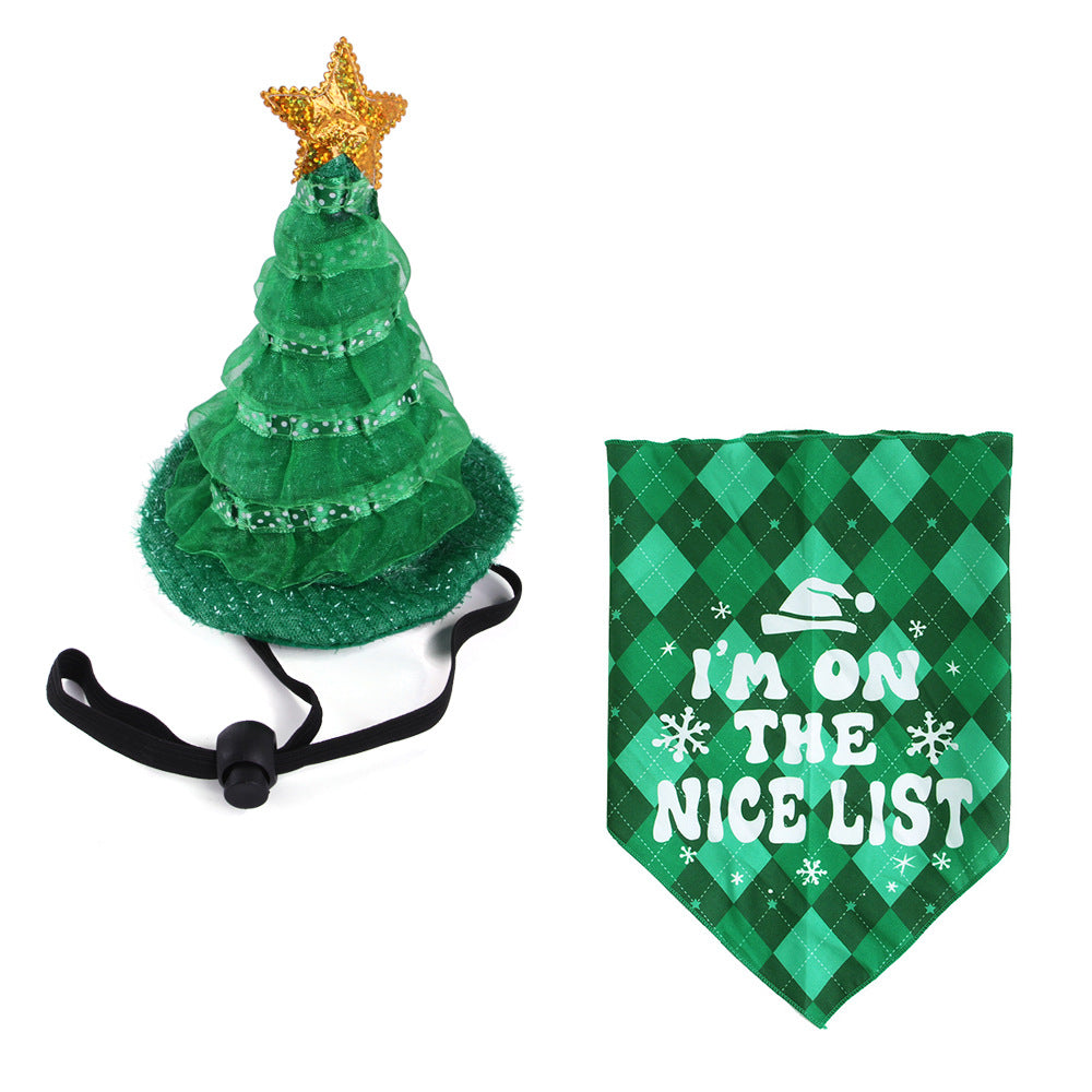 KFX-8462525 Pet Christmas Outfit with Hat and Triangle Scarf in Red, Green, and Snowman Styles