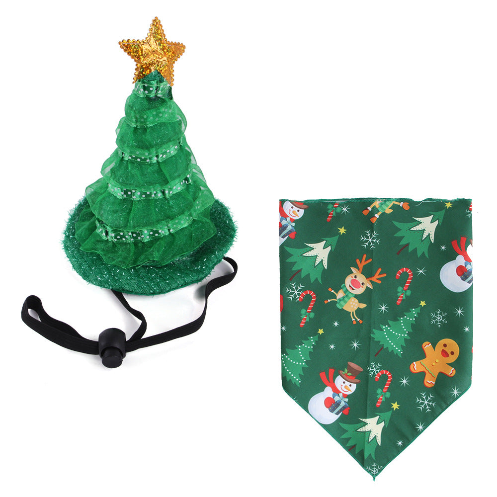 KFX-8462525 Pet Christmas Outfit with Hat and Triangle Scarf in Red, Green, and Snowman Styles