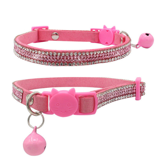 KFX-8462909 Suede Microfiber Cat Collar with Safety Buckle and Bell, Adjustable XS-S Sizes