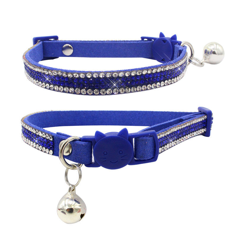 KFX-8462909 Suede Microfiber Cat Collar with Safety Buckle and Bell, Adjustable XS-S Sizes