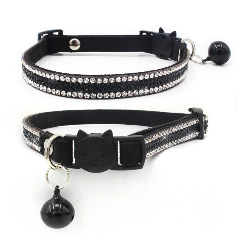 KFX-8462909 Suede Microfiber Cat Collar with Safety Buckle and Bell, Adjustable XS-S Sizes