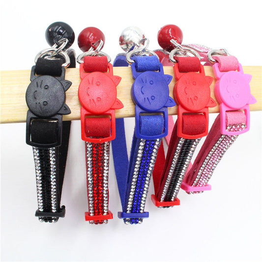 KFX-8462909 Suede Microfiber Cat Collar with Safety Buckle and Bell, Adjustable XS-S Sizes