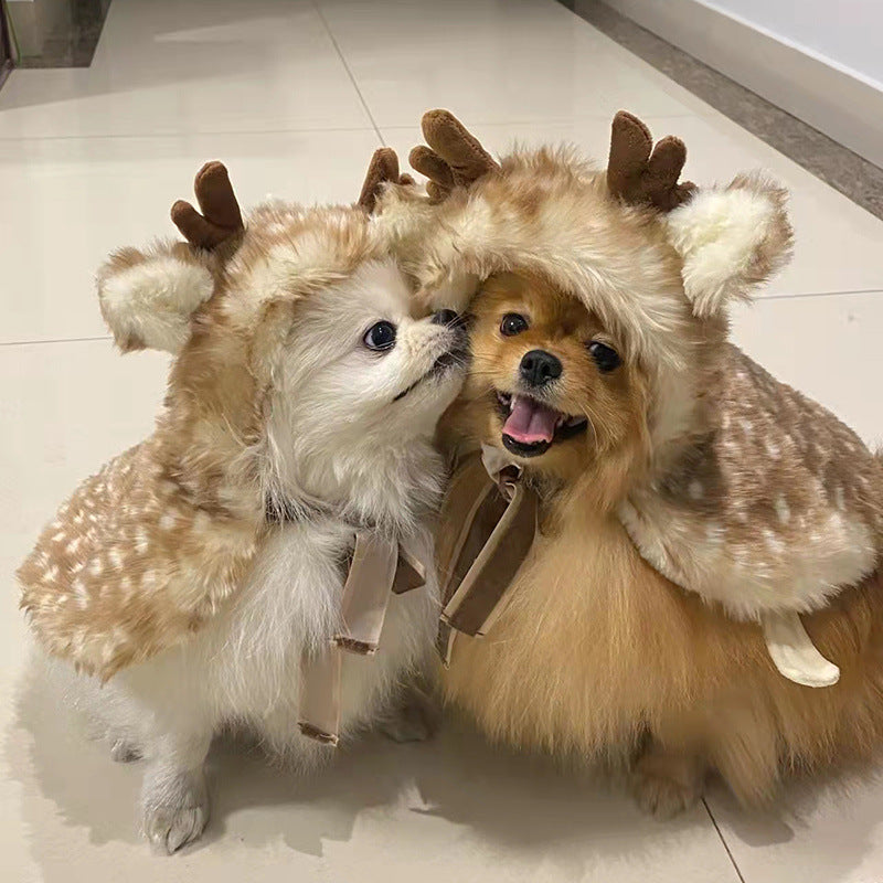 KFX-8463293 Cozy Brown Dot Elk Cloak for Pets - Available in Sizes S, M, L