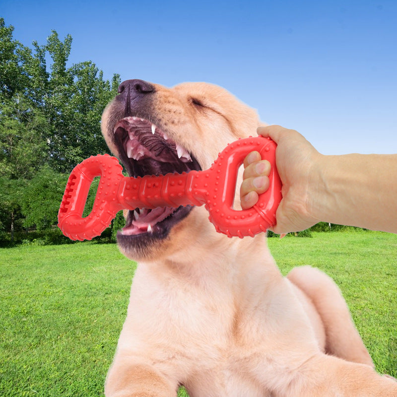 KFX-8463549 Durable Interactive Dog Bone Chew Toy for Aggressive Chewers with Pull Band