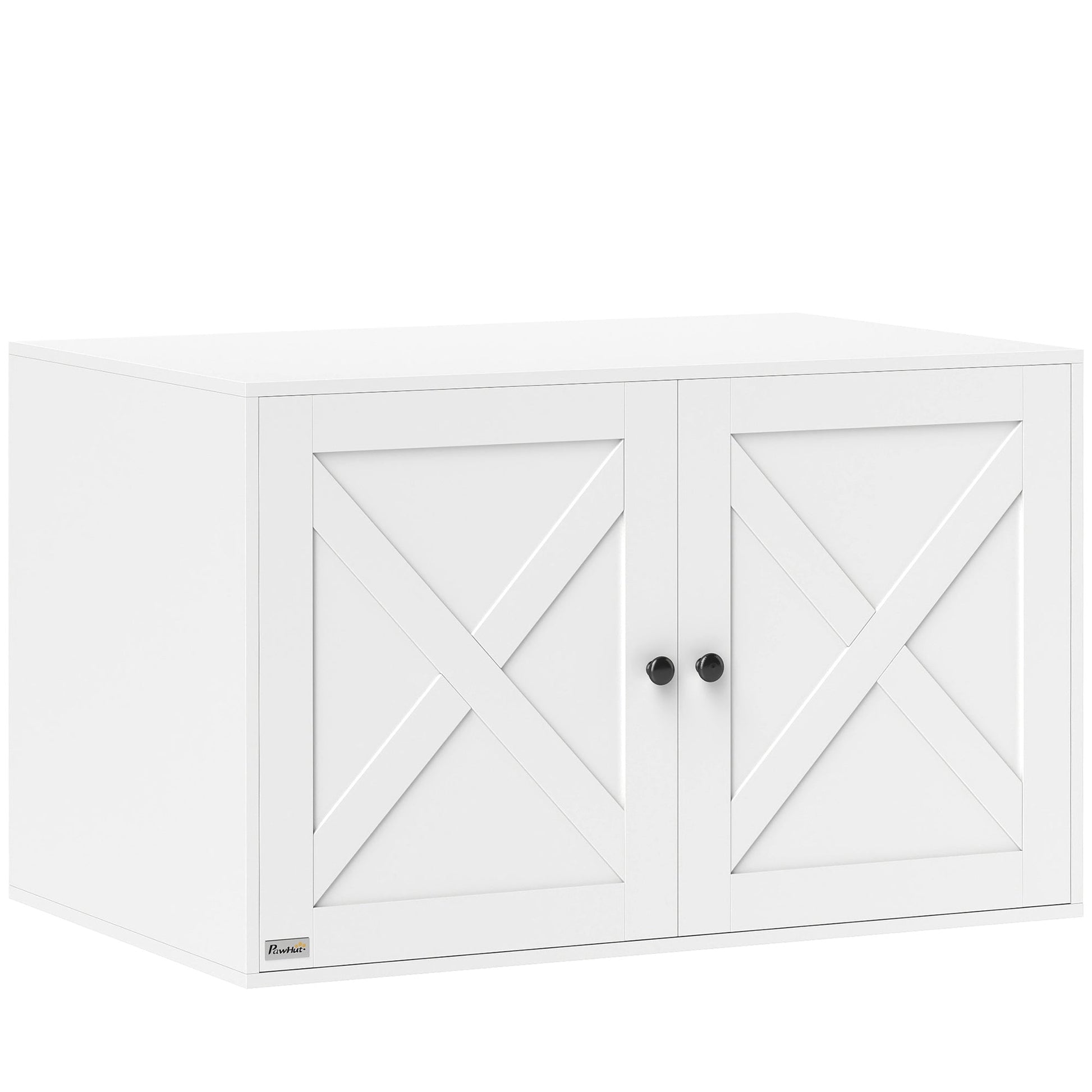 KFX-8466365 Cat Litter Box Enclosure with Barn Door, 31.5" x 20.9" x 19.7", White MDF Furniture