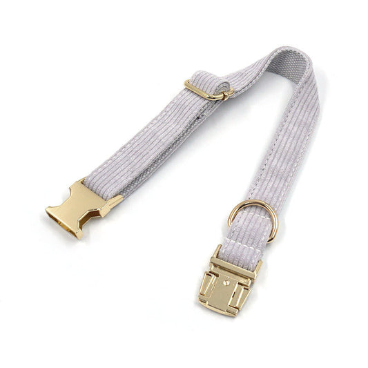KFX-8466749 Far Mountain Grey Striped Corduroy Dog Collar with DIY Lettering Options