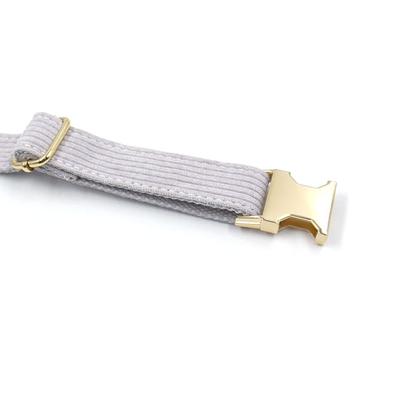 KFX-8466749 Far Mountain Grey Striped Corduroy Dog Collar with DIY Lettering Options
