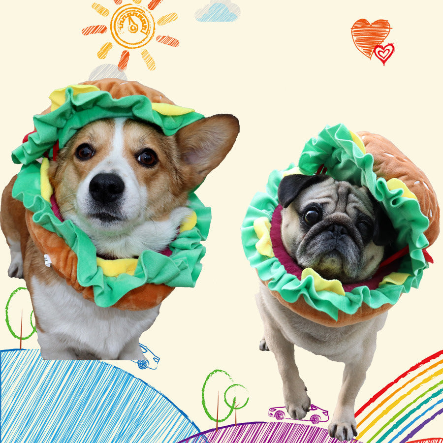 KFX-8474813 Cartoon Hamburgers Pattern Polyester Hat for Pets - S, M, L Sizes Available