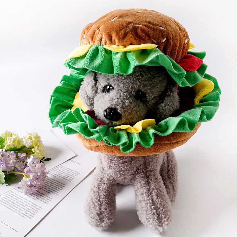 KFX-8474813 Cartoon Hamburgers Pattern Polyester Hat for Pets - S, M, L Sizes Available