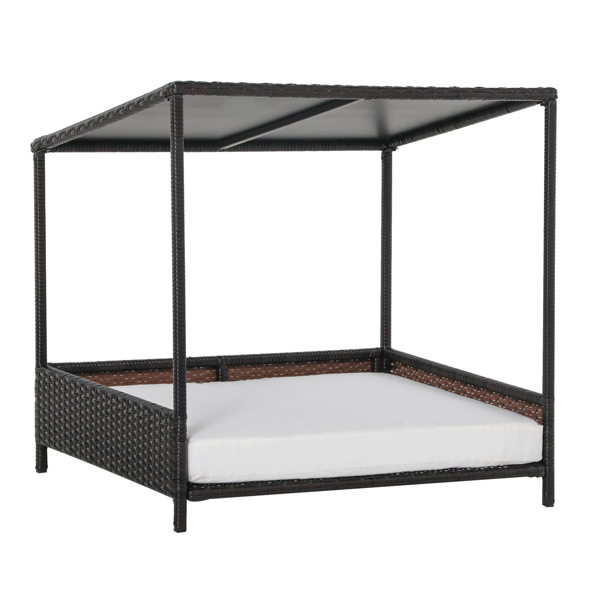 KFX-8475069 Brown Wicker Dog House with Removable Cushion - Raised Rattan Pet Bed for Medium-Sized Dogs and Cats