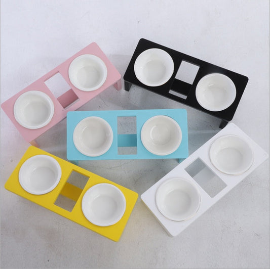 KFX-8476605 Elegant Cat Dish Rack with Bowls and Stents - Multiple Colors Available