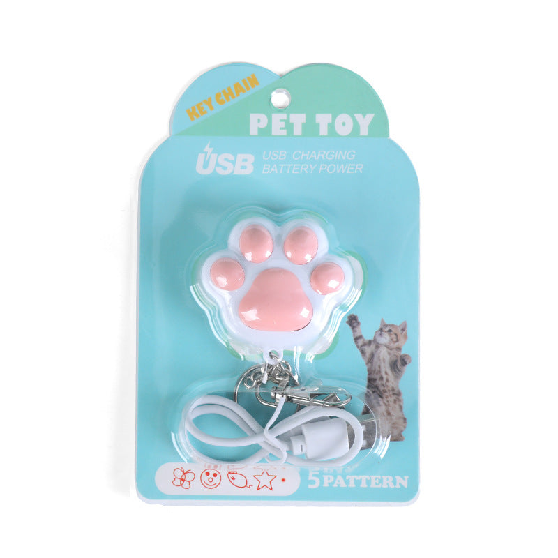 KFX-8477245 Interactive Multi-Pattern Infrared Cat Laser Toy Keychain - USB Rechargeable Pet Teaser in Pink & White, White & Black