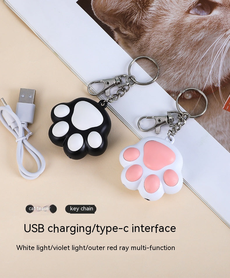 KFX-8477245 Interactive Multi-Pattern Infrared Cat Laser Toy Keychain - USB Rechargeable Pet Teaser in Pink & White, White & Black