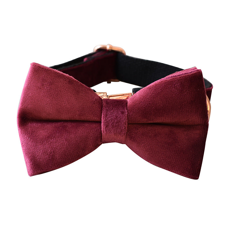 KFX-8478397 Bowknot Velvet Dog Leash and Collar Set for All Seasons - Stylish Casual Design in Monochrome