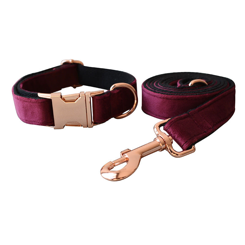 KFX-8478397 Bowknot Velvet Dog Leash and Collar Set for All Seasons - Stylish Casual Design in Monochrome