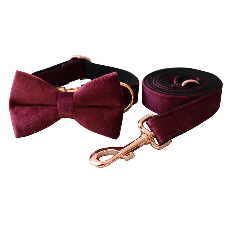 KFX-8478397 Bowknot Velvet Dog Leash and Collar Set for All Seasons - Stylish Casual Design in Monochrome