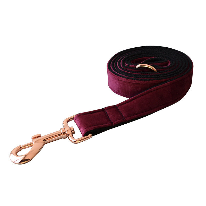 KFX-8478397 Bowknot Velvet Dog Leash and Collar Set for All Seasons - Stylish Casual Design in Monochrome