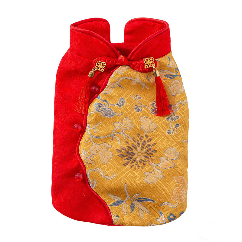 KFX-8480957 Warm Chinese Plum Blossom Brocade Tang Suit for Small Dogs and Cats - Festive Button-up Vest for Autumn and Winter