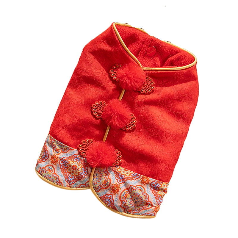 KFX-8480957 Warm Chinese Plum Blossom Brocade Tang Suit for Small Dogs and Cats - Festive Button-up Vest for Autumn and Winter