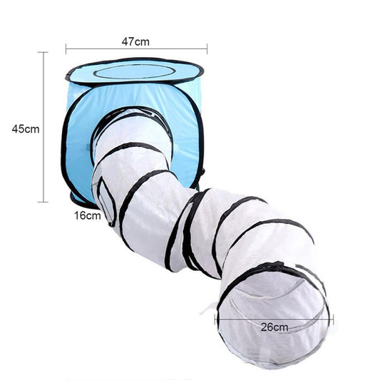 KFX-8481213 Foldable S-Shaped Cat Tunnel Toy for Interactive Play and Exploration - Collapsible Design, Multiple Exits, Polyester, 26cm Diameter, 120cm Length