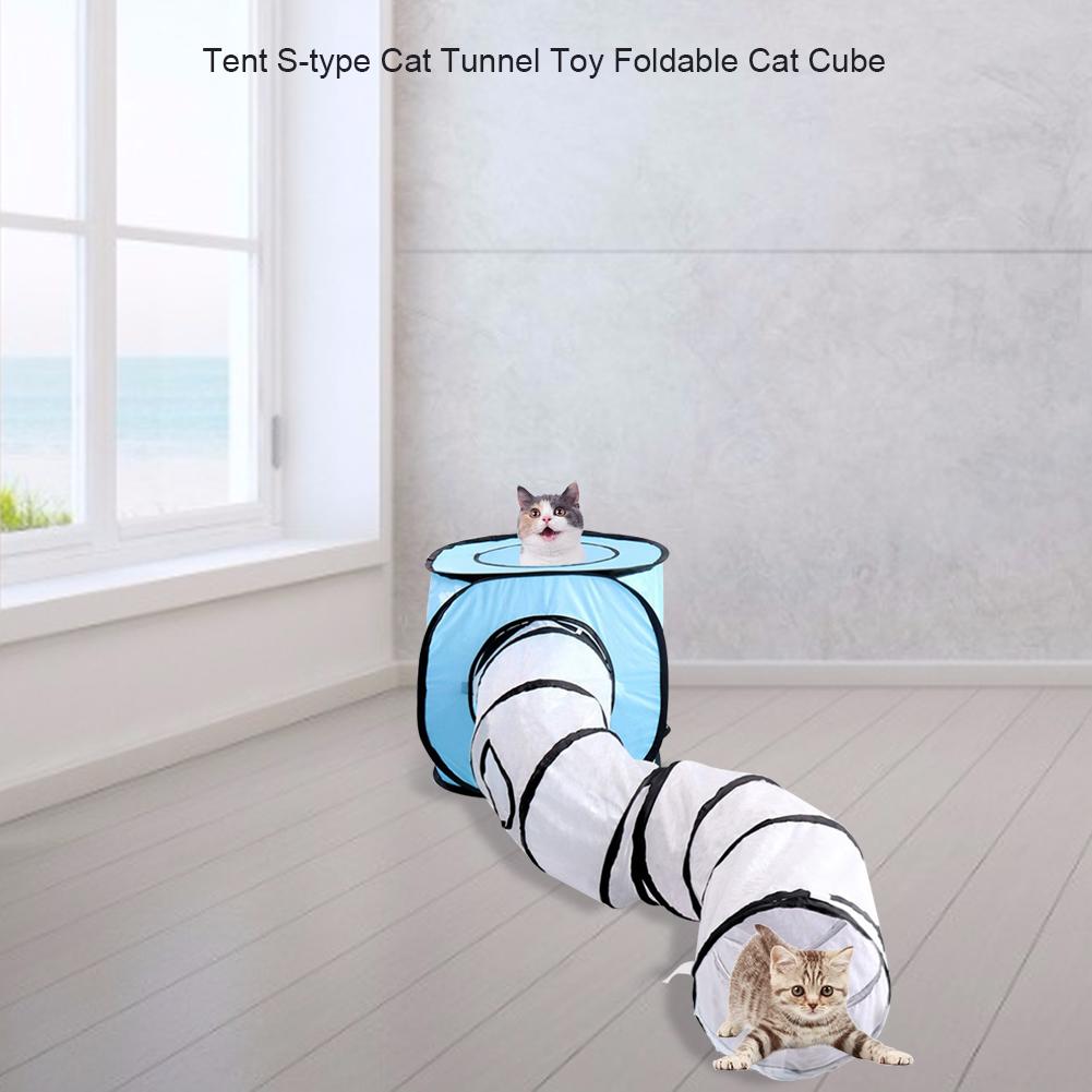 KFX-8481213 Foldable S-Shaped Cat Tunnel Toy for Interactive Play and Exploration - Collapsible Design, Multiple Exits, Polyester, 26cm Diameter, 120cm Length