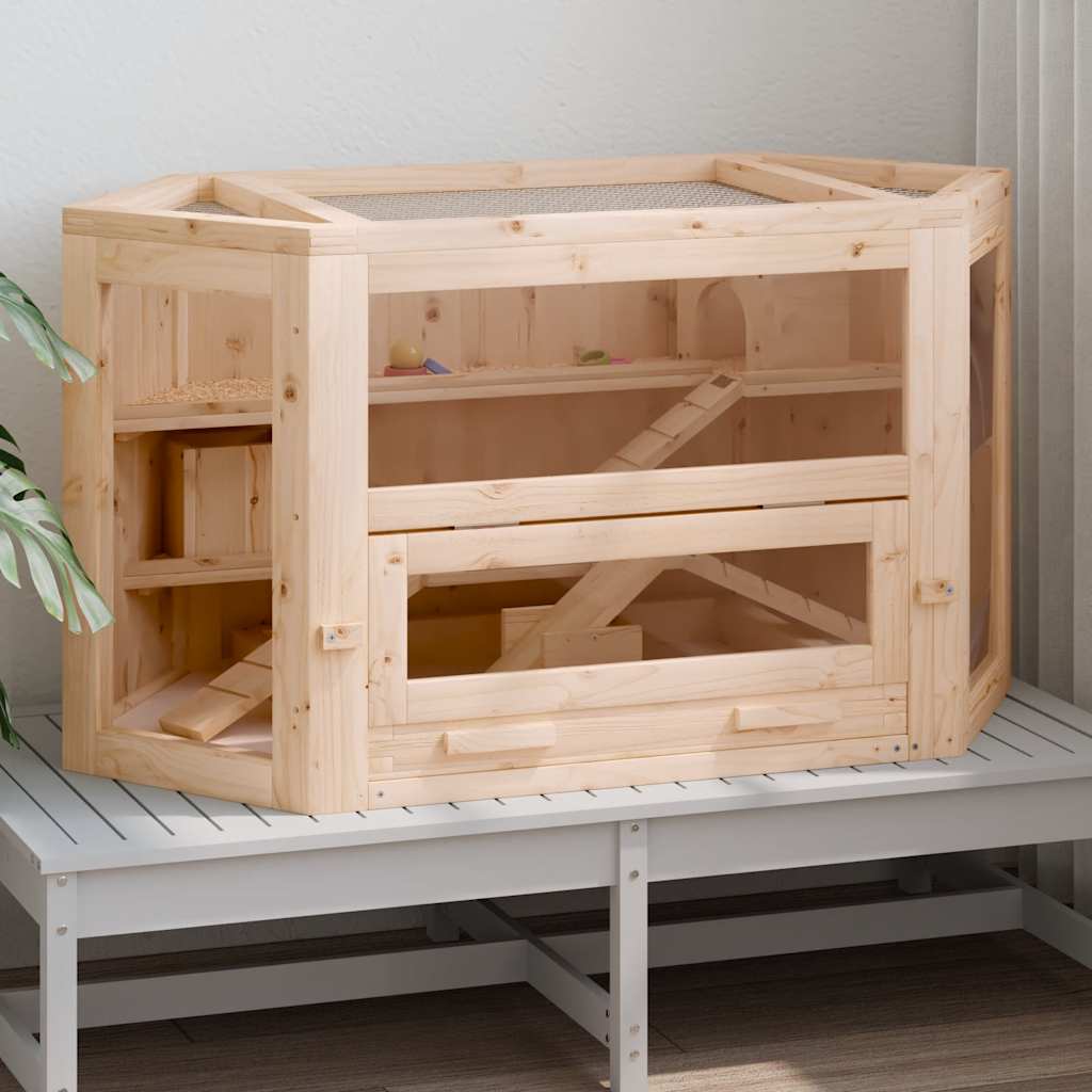 KFX-8483773 Wooden Hamster Cage with Solid Fir Wood, 2 Cabins & Rocking Board, 80x40x43 cm