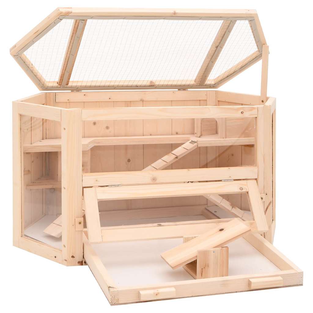 KFX-8483773 Wooden Hamster Cage with Solid Fir Wood, 2 Cabins & Rocking Board, 80x40x43 cm