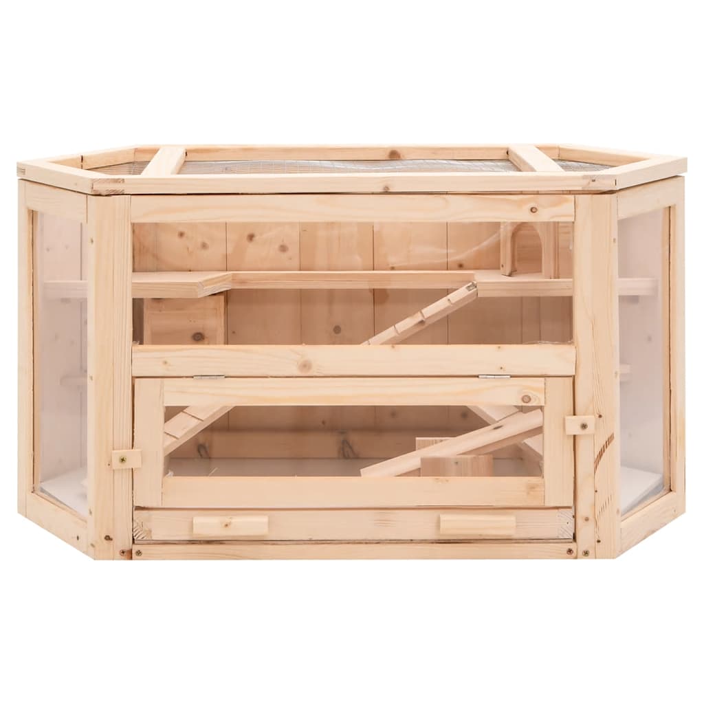 KFX-8483773 Wooden Hamster Cage with Solid Fir Wood, 2 Cabins & Rocking Board, 80x40x43 cm