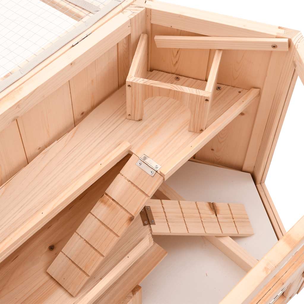 KFX-8483773 Wooden Hamster Cage with Solid Fir Wood, 2 Cabins & Rocking Board, 80x40x43 cm