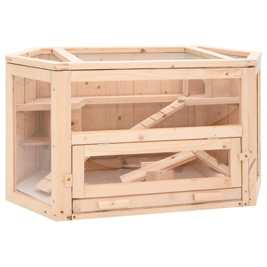 KFX-8483773 Wooden Hamster Cage with Solid Fir Wood, 2 Cabins & Rocking Board, 80x40x43 cm