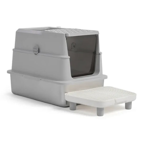 KFX-8485821 Extra Large Stainless Steel Covered Cat Litter Box with Lid, Litter Scoop, and Filter Pedal
