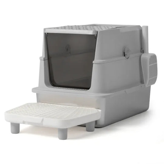 KFX-8485821 Extra Large Stainless Steel Covered Cat Litter Box with Lid, Litter Scoop, and Filter Pedal