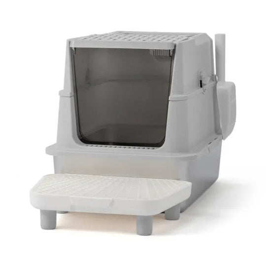 KFX-8485821 Extra Large Stainless Steel Covered Cat Litter Box with Lid, Litter Scoop, and Filter Pedal