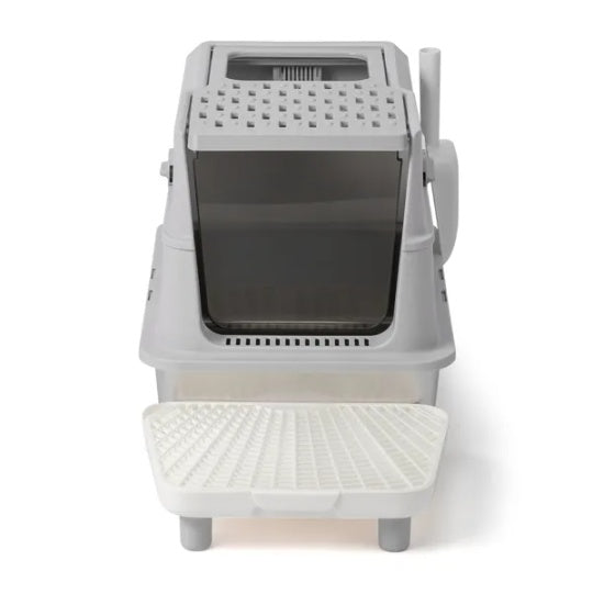 KFX-8485821 Extra Large Stainless Steel Covered Cat Litter Box with Lid, Litter Scoop, and Filter Pedal