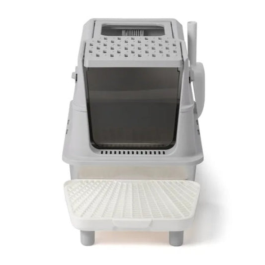KFX-8485821 Extra Large Stainless Steel Covered Cat Litter Box with Lid, Litter Scoop, and Filter Pedal