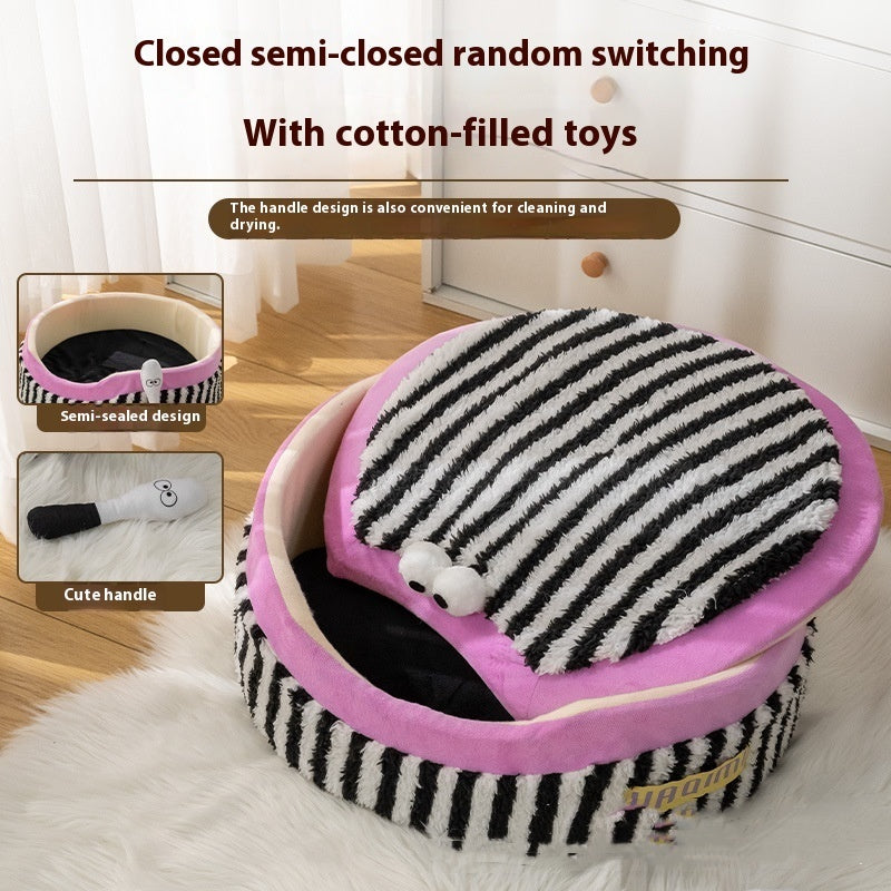 KFX-8486205 Striped 3-Piece Pet Cat Kennel Set - Ultra Soft, Free Size, Cozy Nest Variety